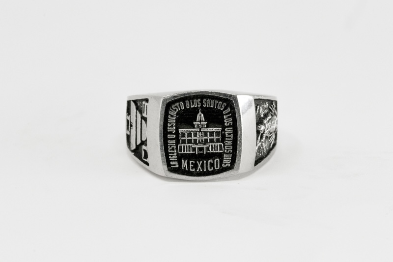Mexico Temple Ring metal signet ring with black recessed engraving