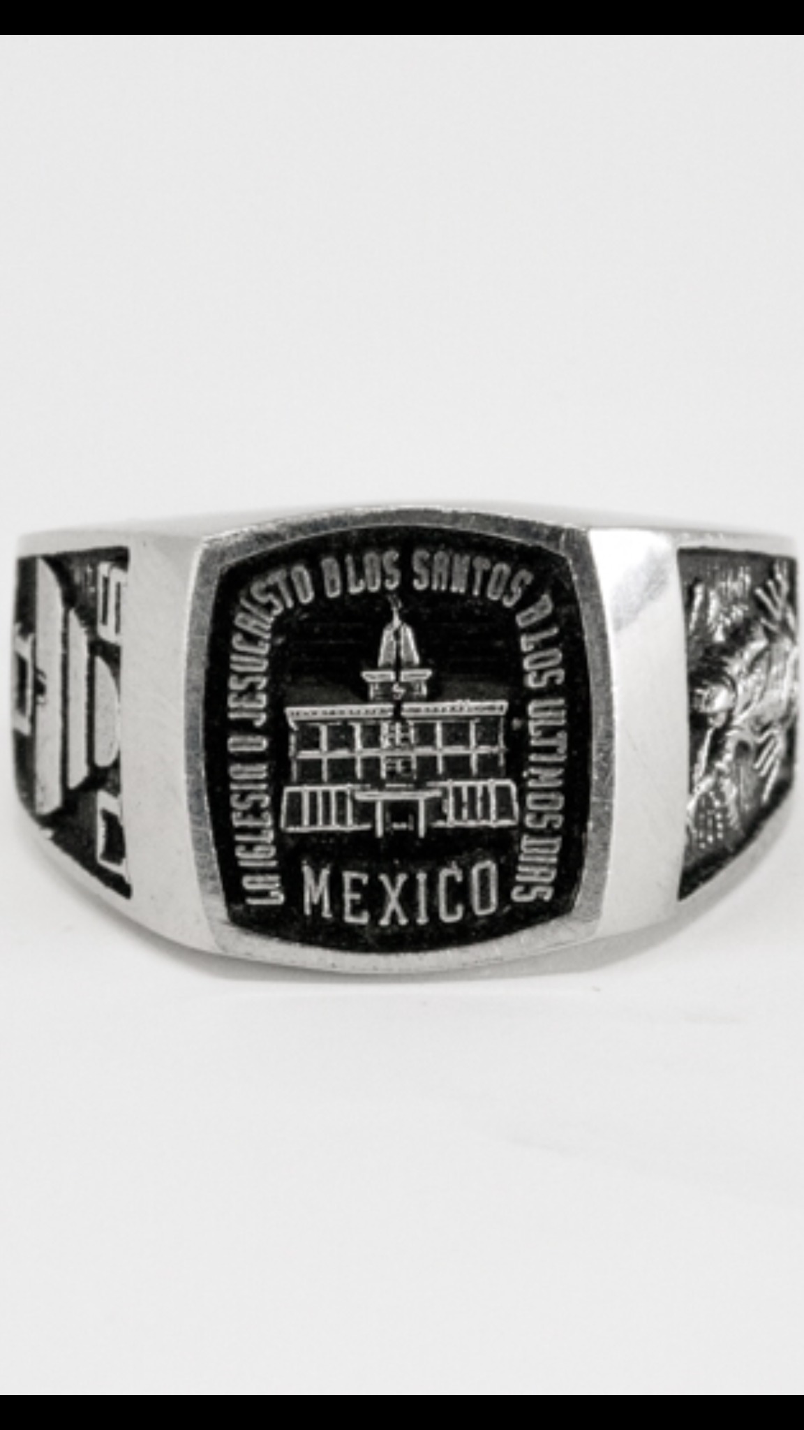 Mexico Temple Ring silver signet ring with black recessed engraving