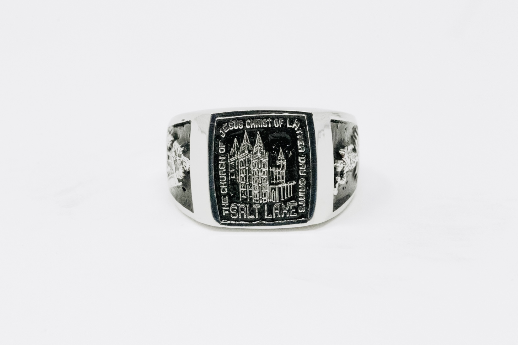 Salt Lake Temple Ring metal signet ring with black recessed engraving