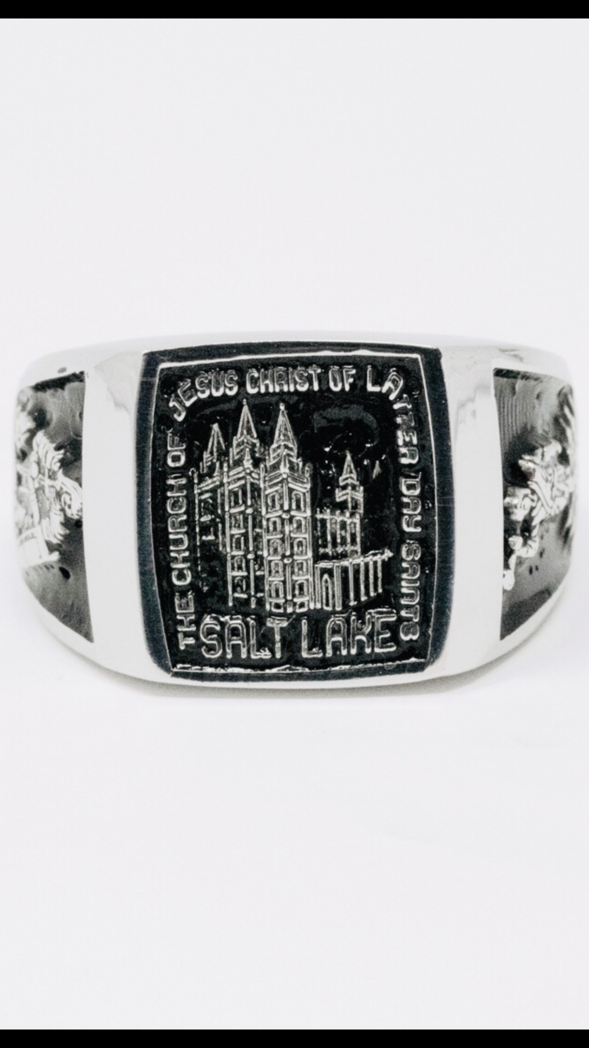 Salt Lake Temple Ring silver signet ring with black recessed engraving